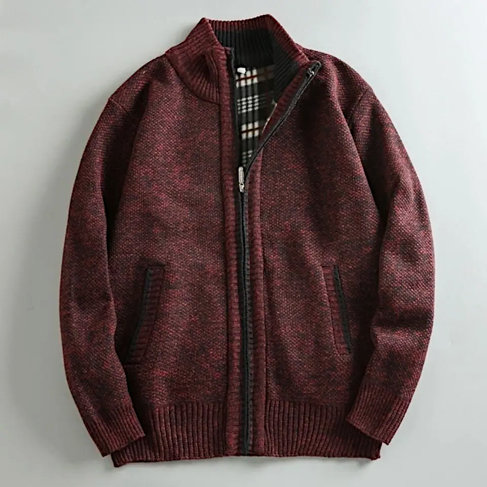 MARYLEBONE Knit Zip Jacket in burgundy