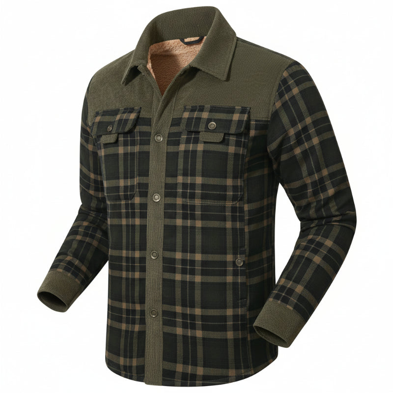 HACKNEY Sherpa-Lined Overshirt in army green, alternate view