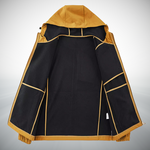 KEW Softshell Jacket in ochre, shown unzipped
