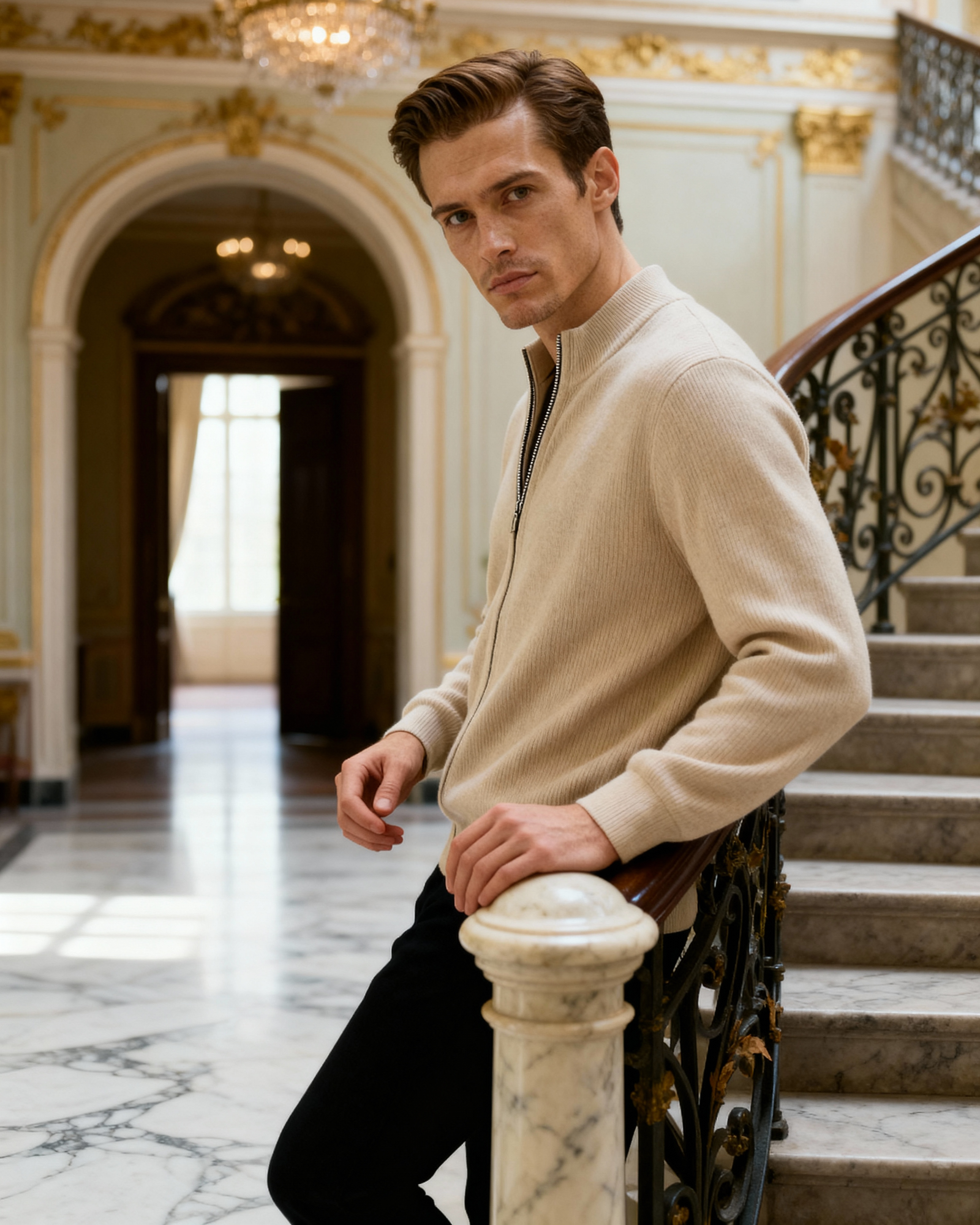 PIMLICO Ribbed Knit Vest in beige, alternate view