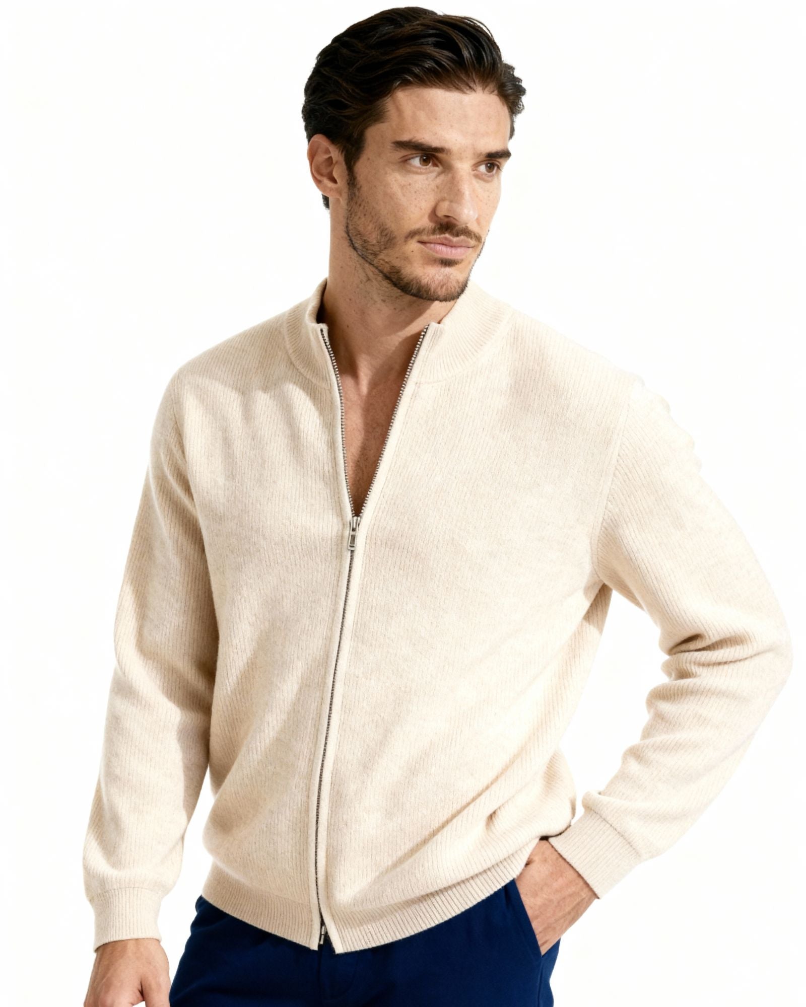 PIMLICO Ribbed Knit Vest in beige, alternate view